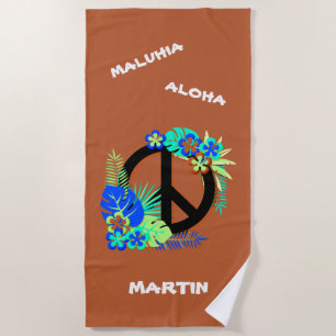 Serviette De Plage Paix Amour Nom Coloré Île Hawaïenne Tropicale