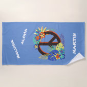 Serviette De Plage Paix Amour Nom Couleur Tropical Hawaïen Bleu (Devant)