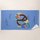 Serviette De Plage Paix Amour Nom Hawaïen Tropical Bleu (Devant)