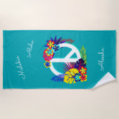 Serviette De Plage Paix Hawaïenne Amour Nom Personnalisé Océan Bleu (Devant)
