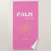 Serviette De Plage Palm Beach, Art Voyage, Preppy, Rose (Devant)