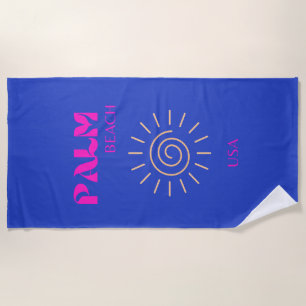 Serviette De Plage Palm Beach, Travel Art, Floride, Bleu