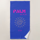 Serviette De Plage Palm Beach, Travel Art, Floride, Bleu (Devant)