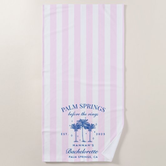 Serviette De Plage Palm Springs Avant Les Anneaux Bachelorette Bleue (Devant)
