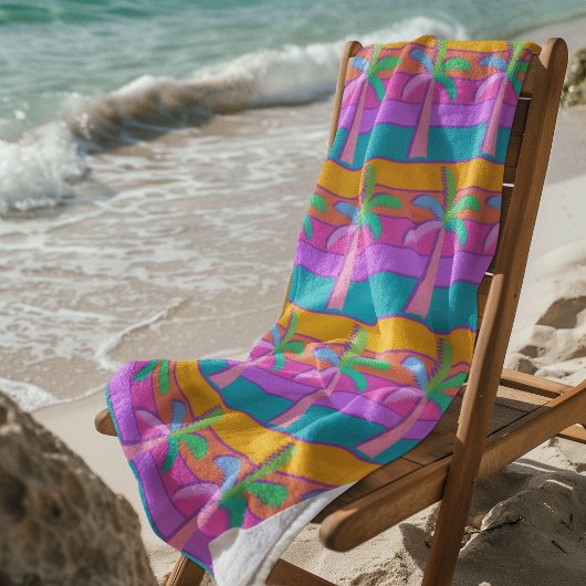 Serviette De Plage Palm Springs Bold Sunset Rayures Palmier