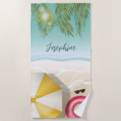 Serviette De Plage Palm Tropical Feuille Turquoise Océan Sand Beach W (Devant)