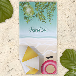 Serviette De Plage Palm Tropical Feuille Turquoise Océan Sand Beach W