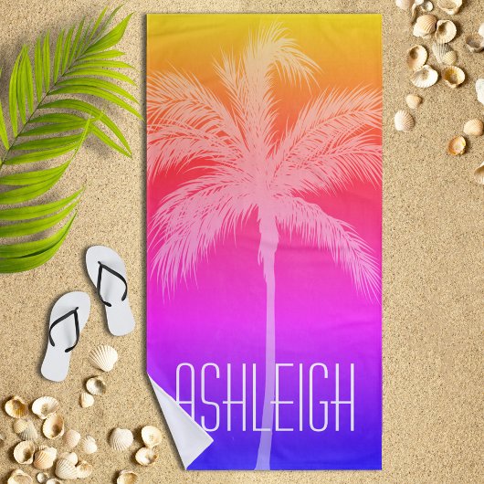 Serviette De Plage Palme blanc de coucher de soleil tropical Personna