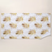 Serviette De Plage Palme d'or blanc tropical Feuille (Devant)