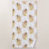 Serviette De Plage Palme d'or blanc tropical Feuille (Devant)