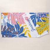 Serviette De Plage Palme tropicale moderne rose bleu jaune (Devant)