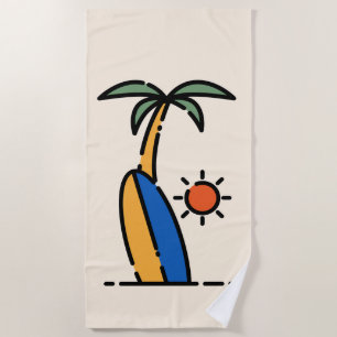 Serviette De Plage Palmier à coco et enfants en surf
