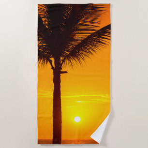 Serviette De Plage Palmier et coucher du soleil
