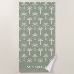 Serviette De Plage Palmier tropical d'été sauge botanique vert