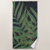 Serviette De Plage Palmier Vert Feuille Gold Strokes Gris Design (Devant)