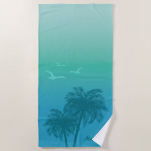 Serviette De Plage Palmiers Aqua Sarcelle Été Tropical Avec Nom