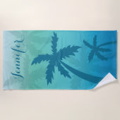 Serviette De Plage Palmiers Bleus Tropical Avec Nom Personnalisé (Devant)