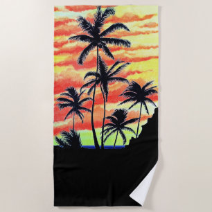 Serviette De Plage Palmiers de Coco-Coques Couchés De Soleil Hawaïen
