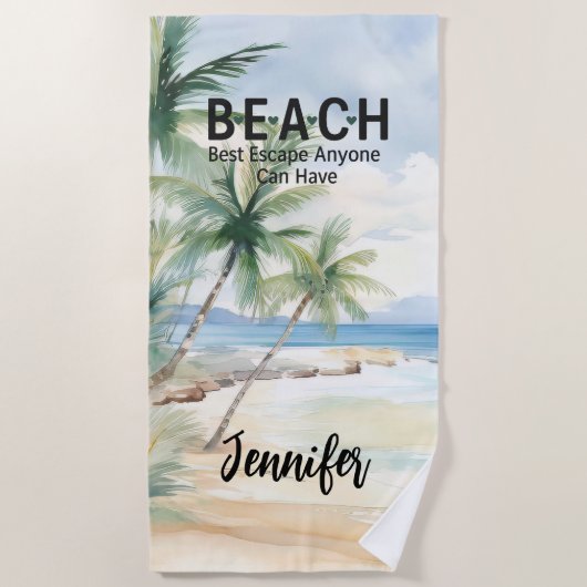 Serviette De Plage Palmiers de plage citation du nom (Devant)