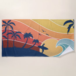 Serviette De Plage Palmiers de surf de la plage tropicale rétro