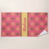 Serviette De Plage Palmiers et soleils mignons, sur le rose (Devant)