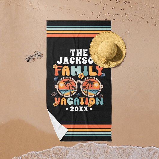 Serviette De Plage Palmiers lunettes de soleil rétro vacances en fami