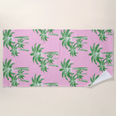 Serviette De Plage Palmiers rose vert Préppy Girls Pool (Devant)