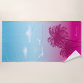 Serviette De Plage Palmiers Roses Coucher de soleil tropical d'été av (Devant)