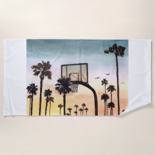 Serviette De Plage Palmiers tropicaux avec hoop de basket-ball