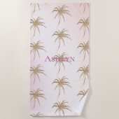 Serviette De Plage Palmiers tropicaux en or rose vif (Devant)