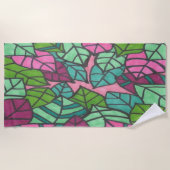 Serviette De Plage Palmiers tropicaux verts et roses (Devant)