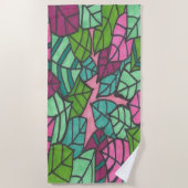 Serviette De Plage Palmiers tropicaux verts et roses (Devant)