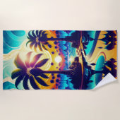 Serviette De Plage Palmiers turquoises Et Or (Devant)