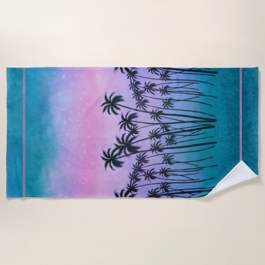 Serviette De Plage Palmiers violets turquoise (Devant)