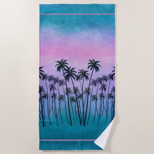 Serviette De Plage Palmiers violets turquoise (Devant)