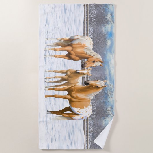 Serviette De Plage Palomino Appaloosa Chevaux En Neige (Devant)