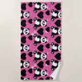 Serviette De Plage Panda Bear Amoureux des animaux Black Hearts Pink  (Devant)