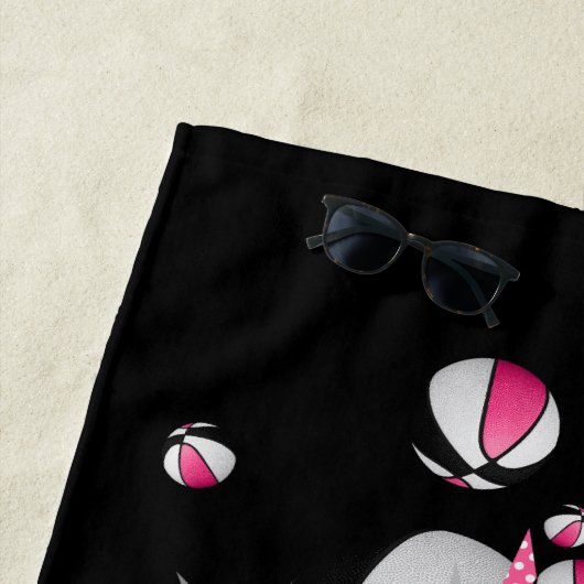 Serviette De Plage paniers noirs rose étoiles son nom monogrammed (En situation)