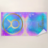 Serviette De Plage Panneau Zodiac Taurus Gold sur Arrière - plan colo (Devant)