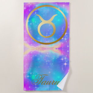 Serviette De Plage Panneau Zodiac Taurus Gold sur Arrière - plan colo