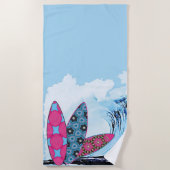 Serviette De Plage Panneaux de surf et vagues (Devant)