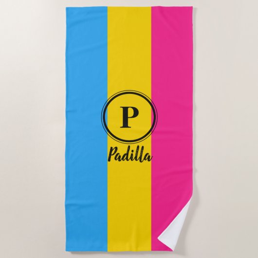 Serviette De Plage Pansexual Fierté Drapeau noir Personnalisé Monogra (Devant)