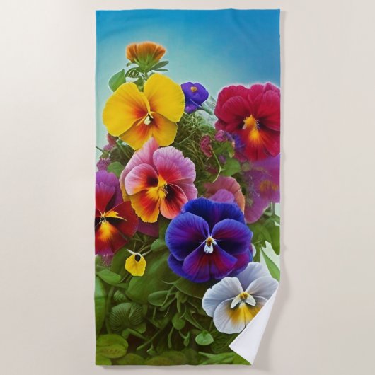 Serviette De Plage Pansies colorées -AI ART (Devant)