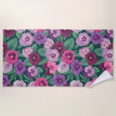 Serviette De Plage Pansies colorées sur bleu vert foncé (Devant)