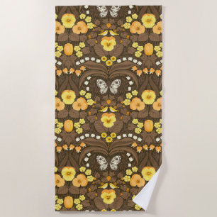 Serviette De Plage Pansies jaunes, oiseaux et papillons