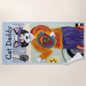 Serviette De Plage Papa Chat Hippie  (Devant)