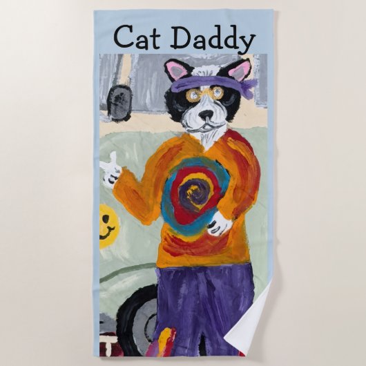 Serviette De Plage Papa Chat Hippie  (Devant)