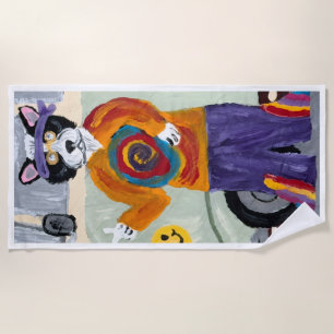 Serviette De Plage Papa Chat Hippie