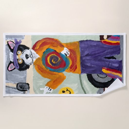 Serviette De Plage Papa Chat Hippie  (Devant)
