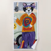 Serviette De Plage Papa Chat Hippie  (Devant)